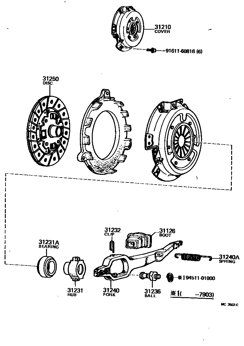 Toyota COROLLA 离合器和分离叉 EPC diagram — MC3502C