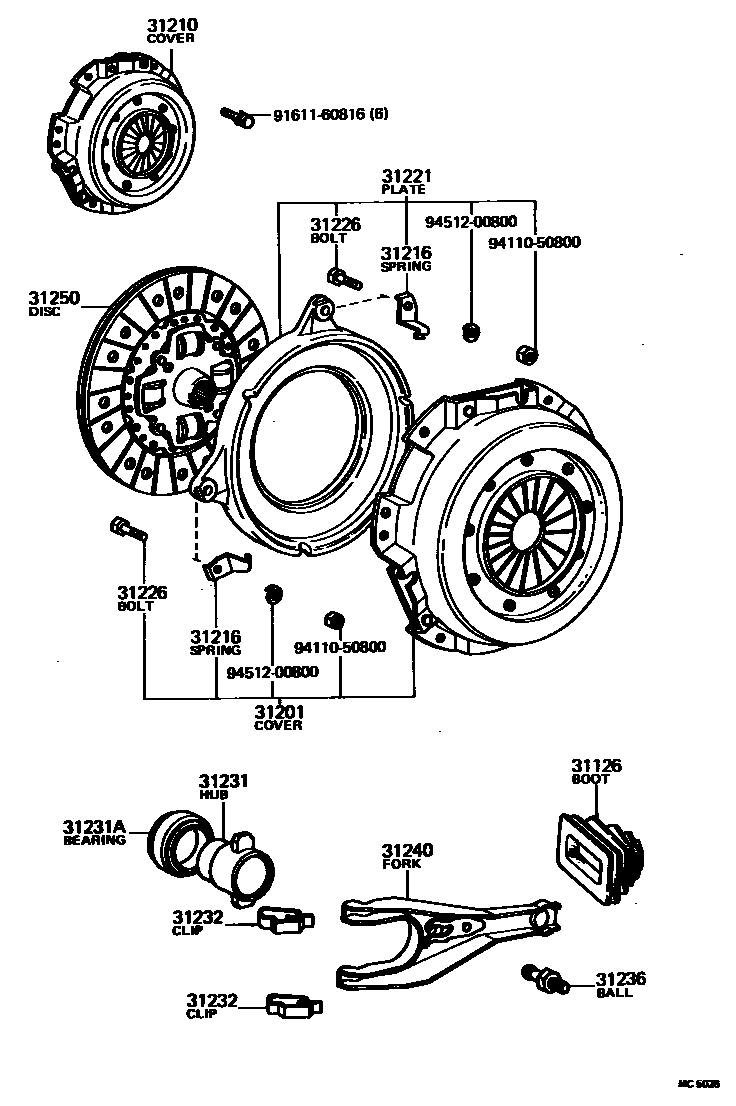 Toyota COROLLA 离合器和分离叉 EPC diagram — MC5026