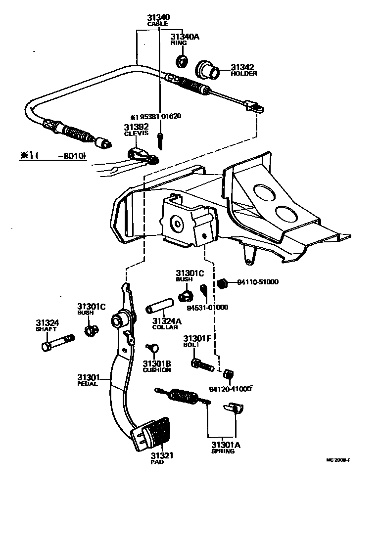 Toyota COROLLA 离合器踏板和挠性软管 EPC diagram — MC2908F