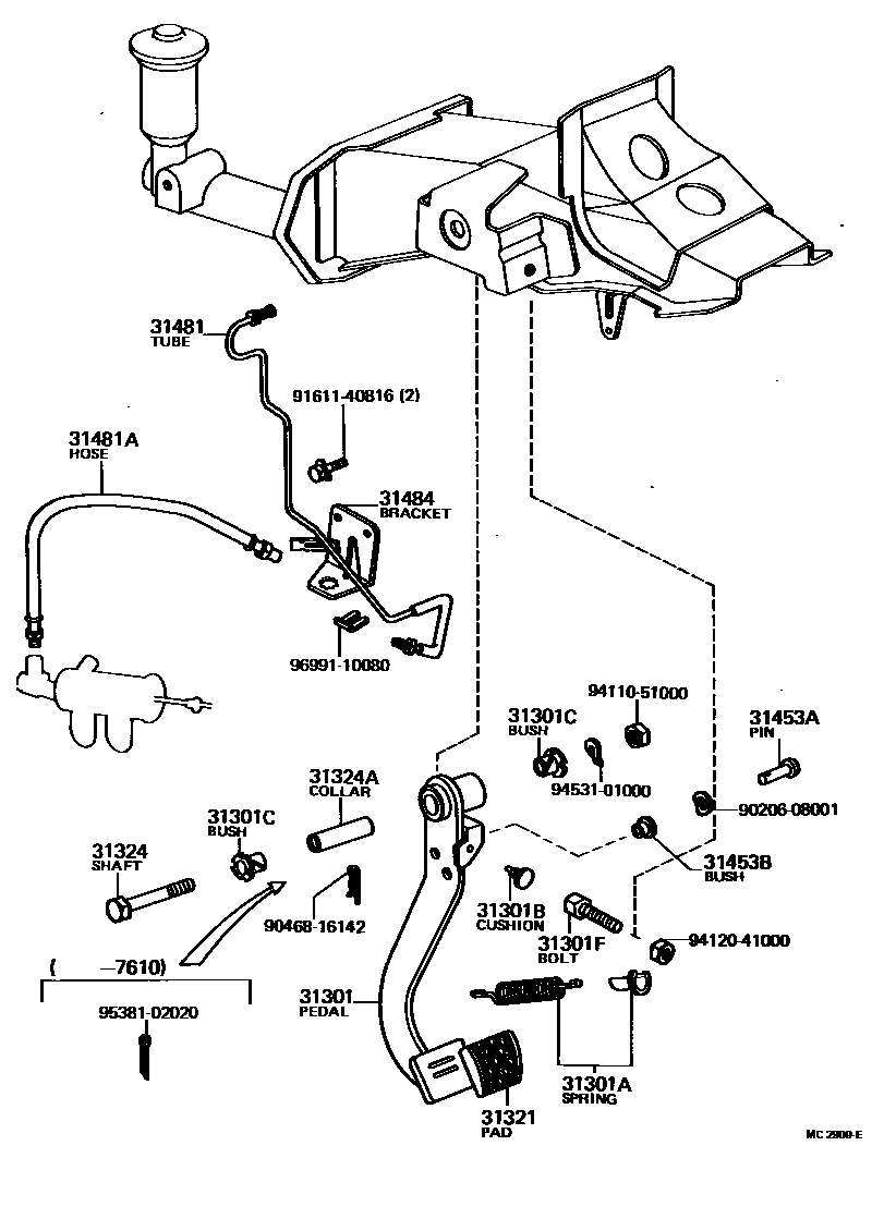 Toyota COROLLA 离合器踏板和挠性软管 EPC diagram — MC2909E