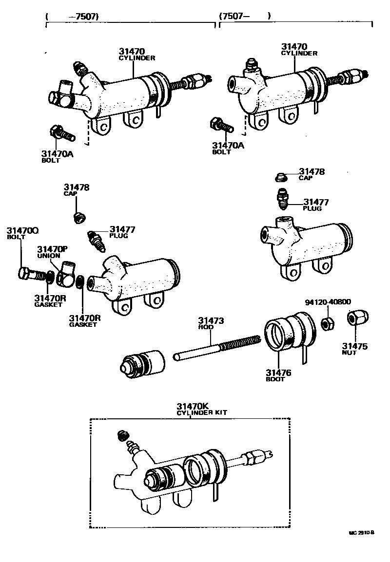 Toyota COROLLA 离合器分离缸 EPC diagram — MC2910B