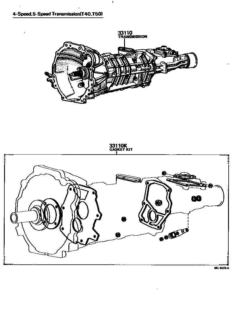 Toyota COROLLA 传动桥或变速器总成和衬垫组件(MTM) EPC diagram — MC4579A