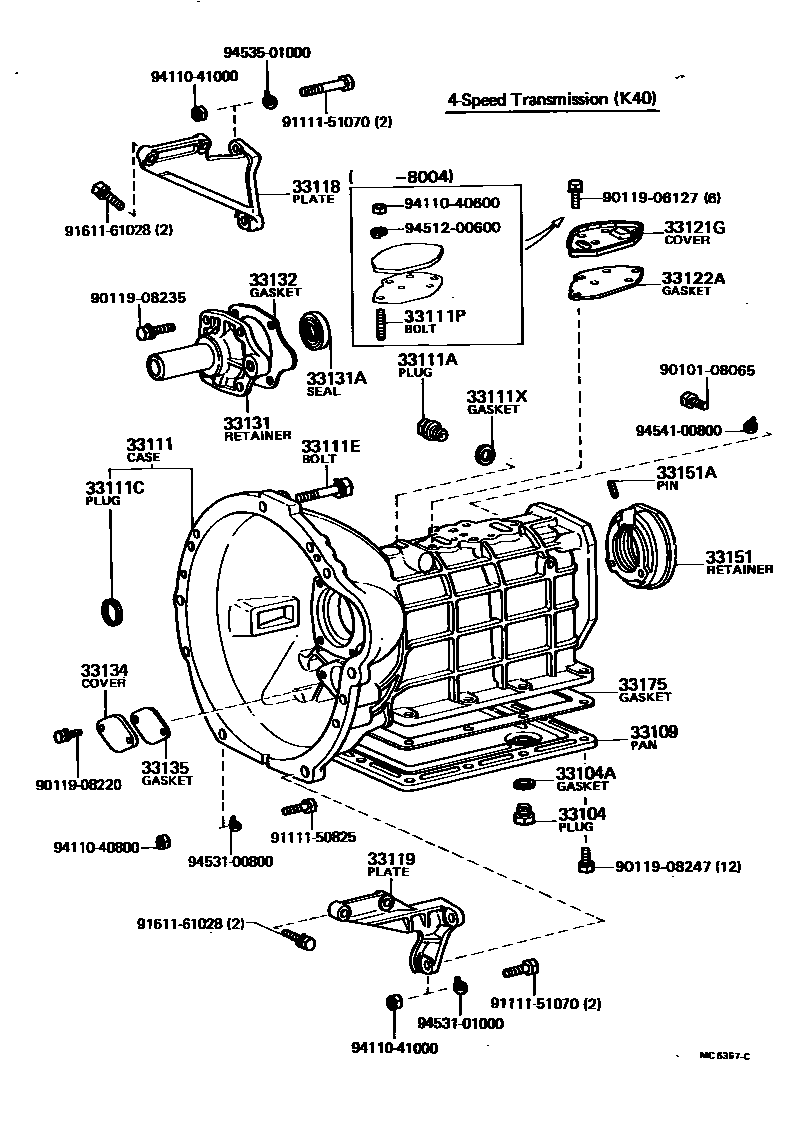 Toyota COROLLA 离合器壳和变速器壳(MTM) EPC diagram — MC6357C