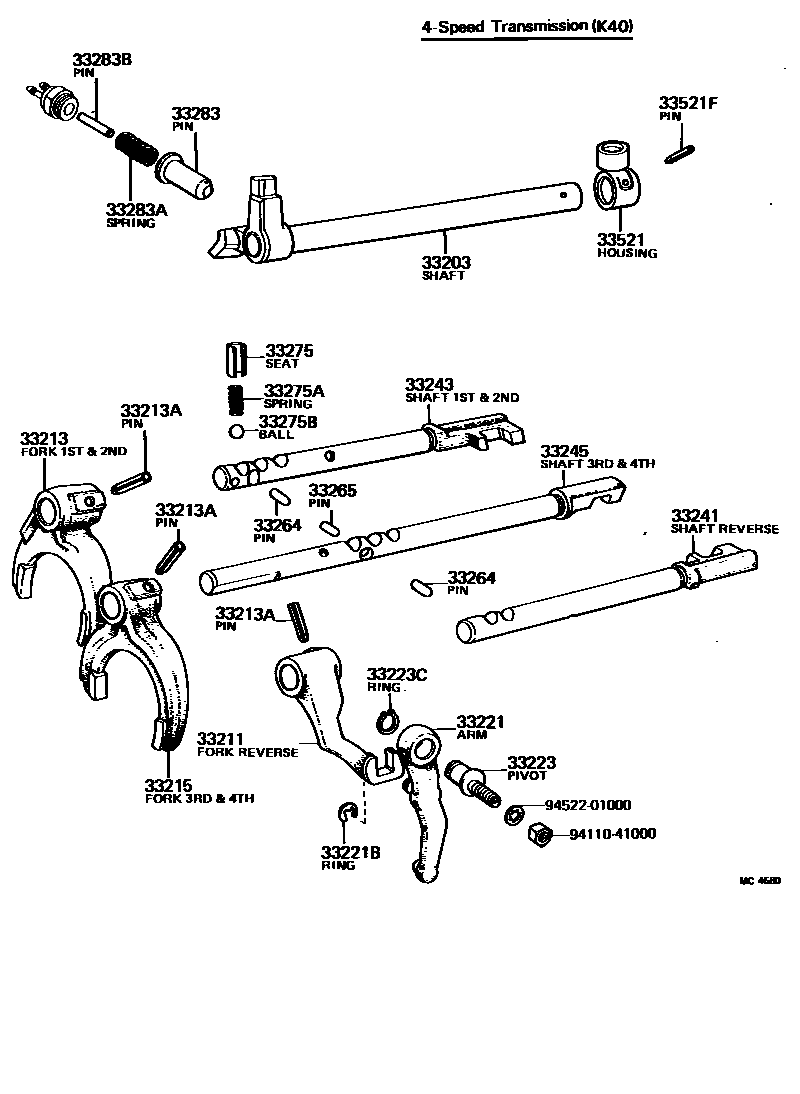Toyota COROLLA 换档拨叉和换档杆轴(MTM) EPC diagram — MC4580