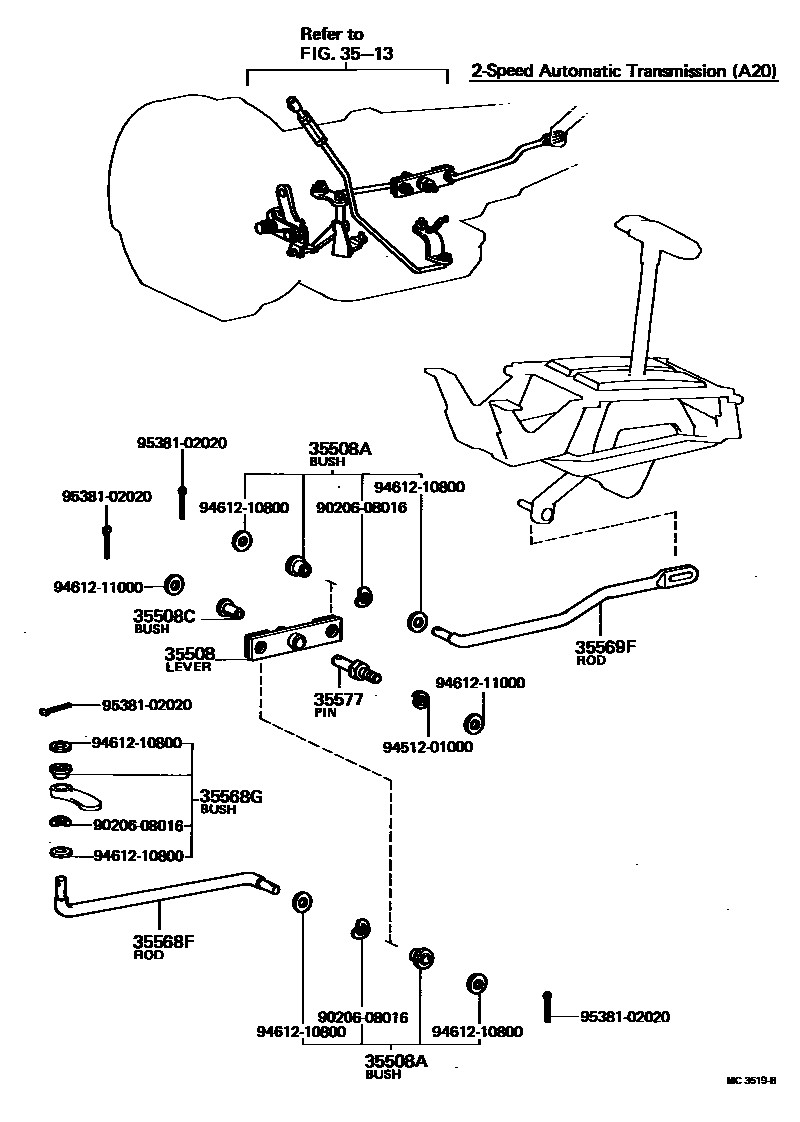 Toyota COROLLA Shift Lever & Retainer EPC diagram — MC3519B