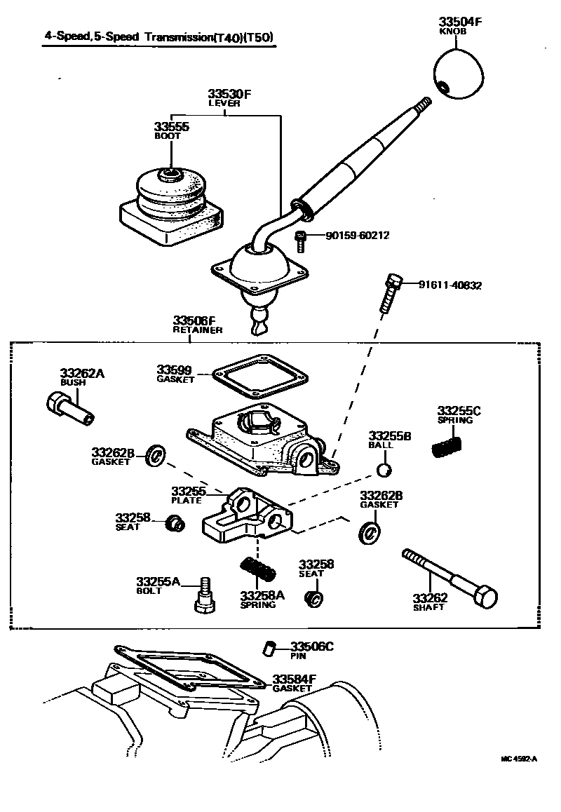 Toyota COROLLA Shift Lever & Retainer EPC diagram — MC4592A