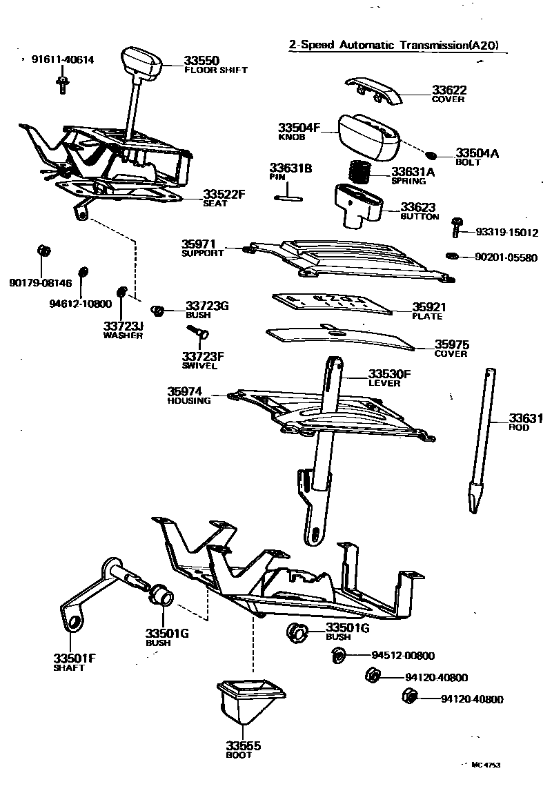 Toyota COROLLA Shift Lever & Retainer EPC diagram — MC4753