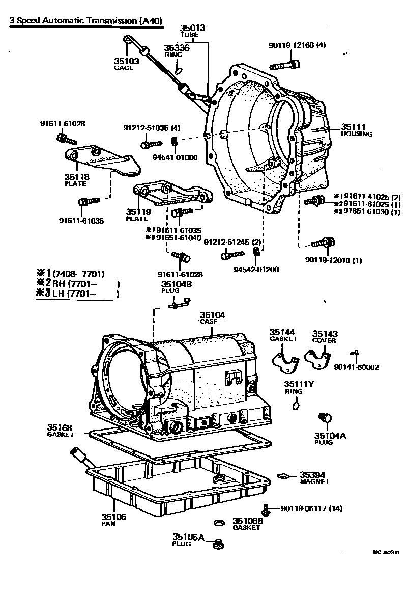 Toyota COROLLA 变速器壳和油底壳(ATM) EPC diagram — MC3523D