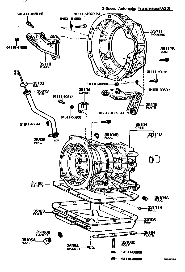 Toyota COROLLA 变速器壳和油底壳(ATM) EPC diagram — MC4755A