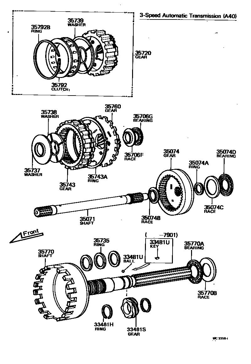 Toyota COROLLA 行星齿轮、倒档活塞和中间轴齿轮(ATM) EPC diagram — MC3356I