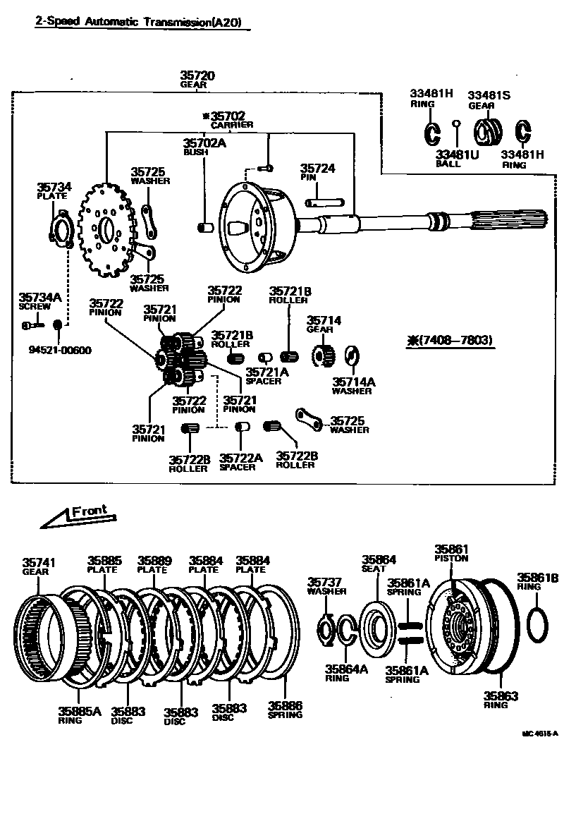 Toyota COROLLA 行星齿轮、倒档活塞和中间轴齿轮(ATM) EPC diagram — MC4615A