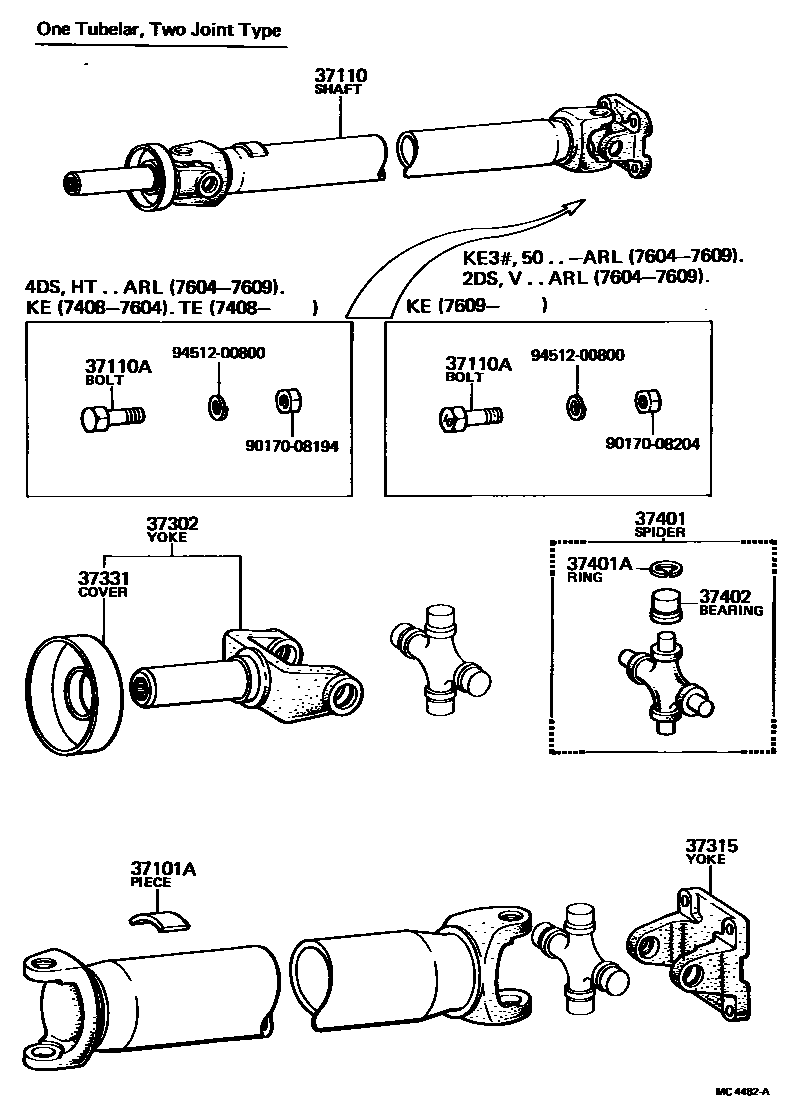 Toyota COROLLA Propeller Shaft & Universal Joint EPC diagram — MC4482A
