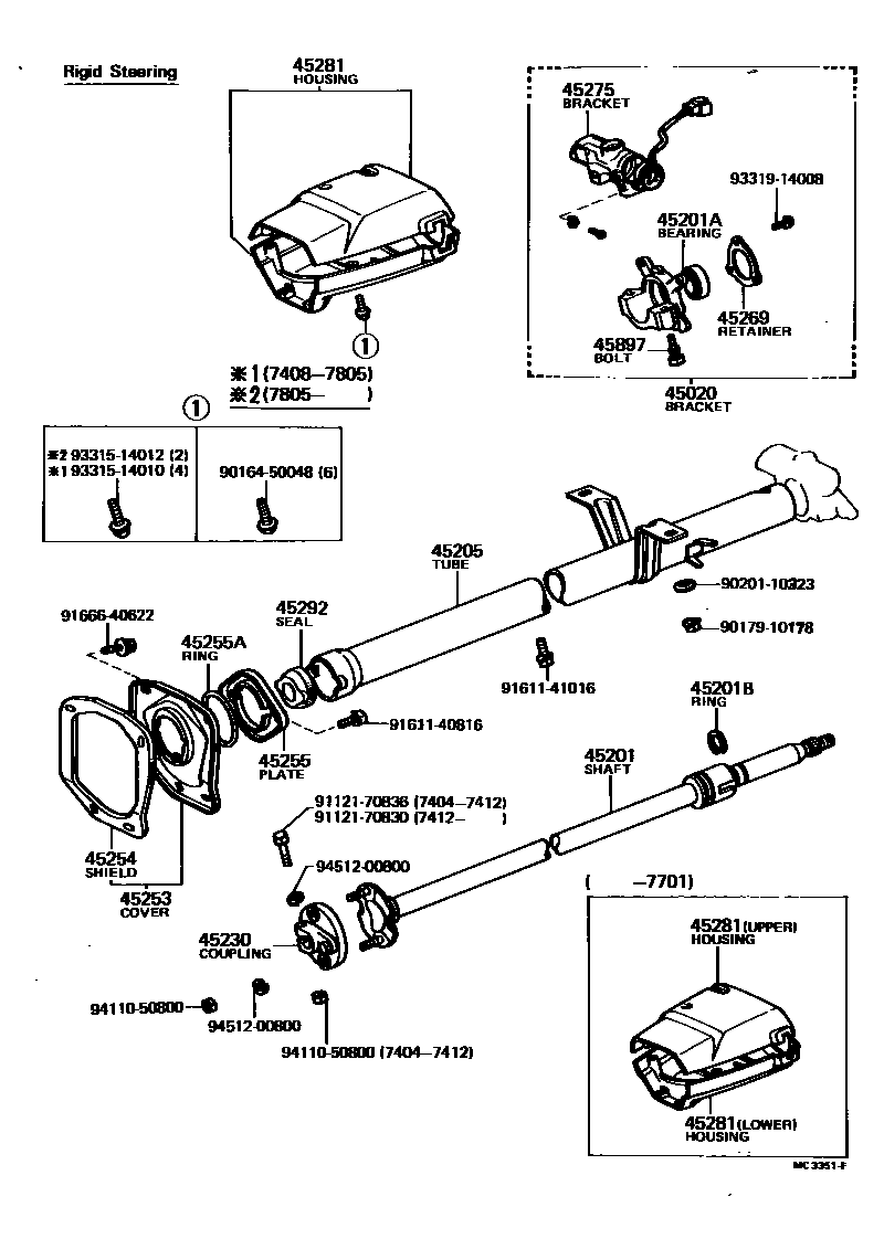 Toyota COROLLA Steering Column & Shaft EPC diagram — MC3351F