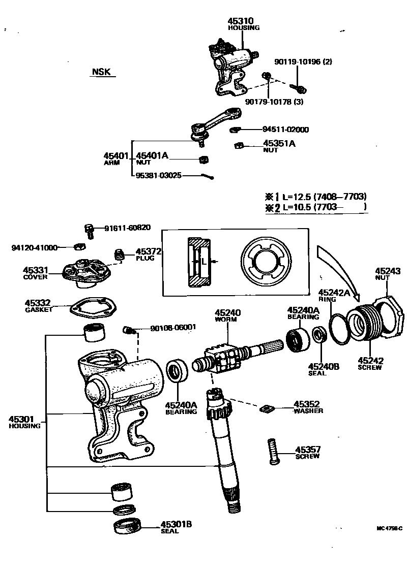 Toyota COROLLA Steering Column & Shaft EPC diagram — MC4758C