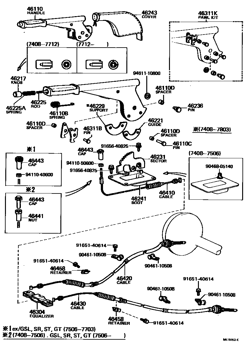 Toyota COROLLA Parking Brake & Cable EPC diagram — MC5052E