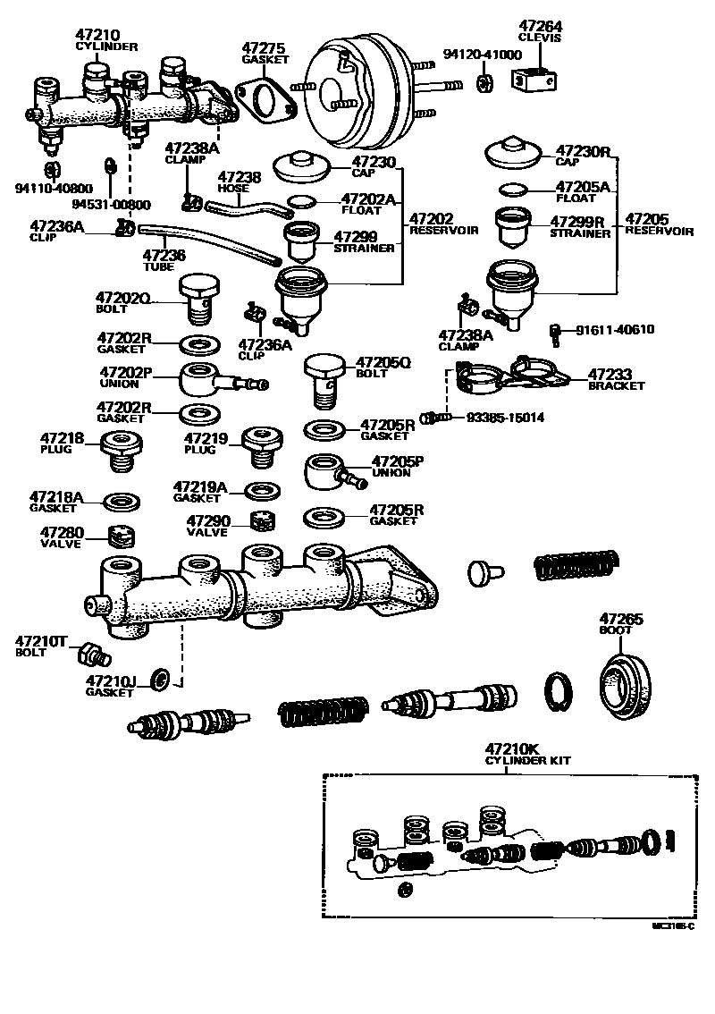 Toyota COROLLA 制动总泵 EPC diagram — MC3166C