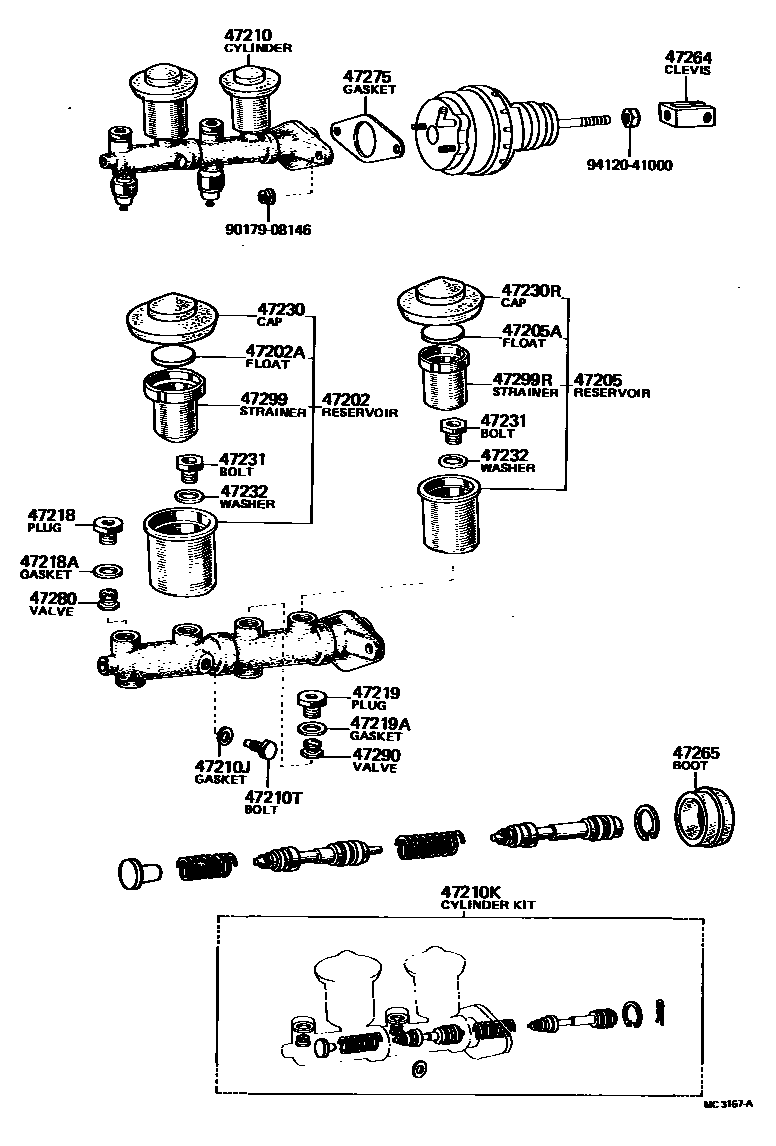 Toyota COROLLA 制动总泵 EPC diagram — MC3167A