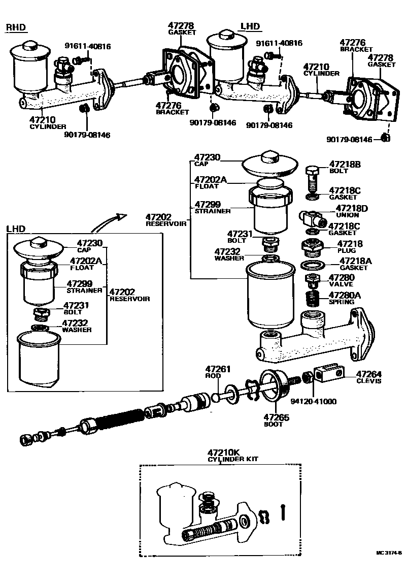 Toyota COROLLA 制动总泵 EPC diagram — MC3174B