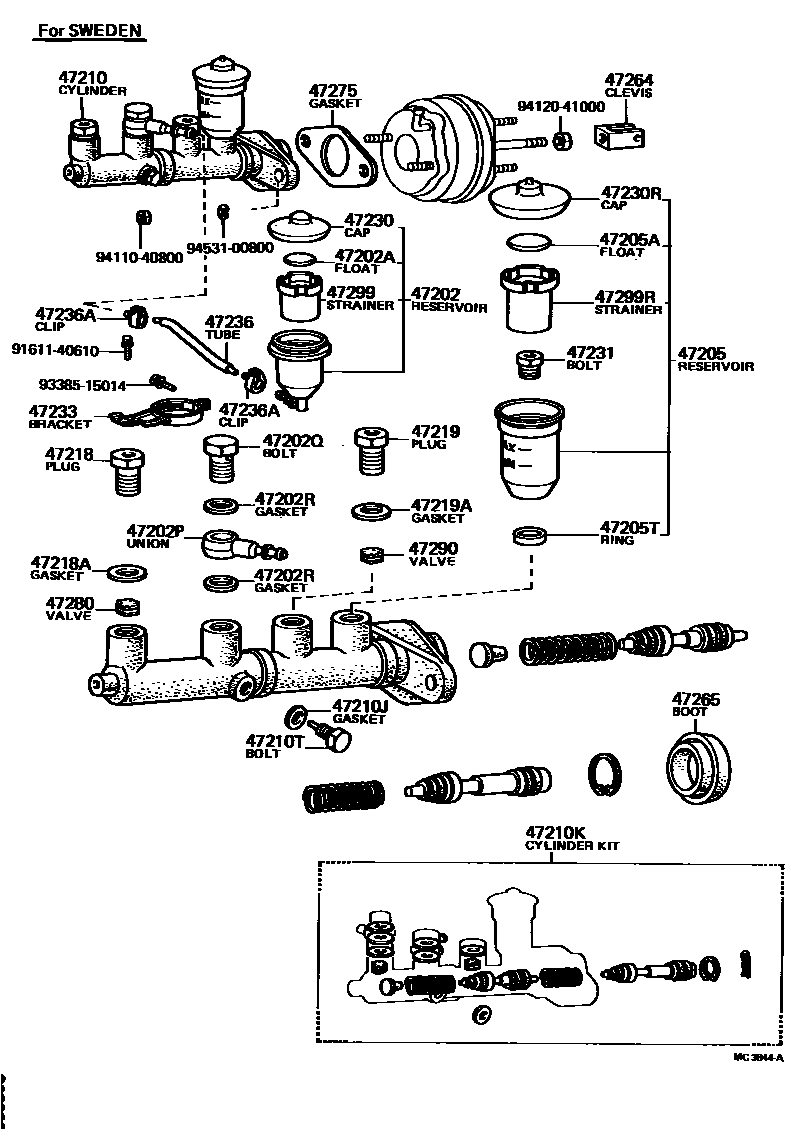 Toyota COROLLA 制动总泵 EPC diagram — MC3844A