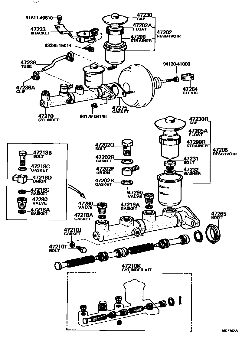 Toyota COROLLA 制动总泵 EPC diagram — MC4762A