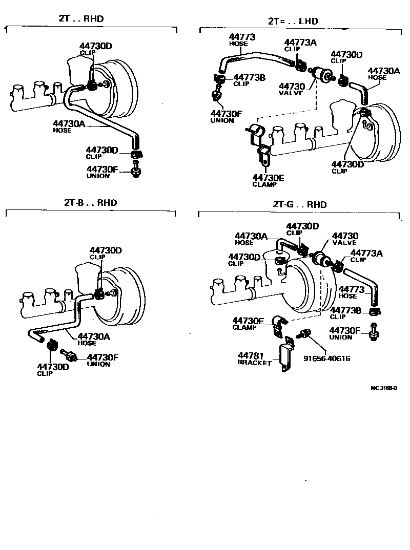 Toyota COROLLA 制动助力器和真空管 EPC diagram — MC3168D