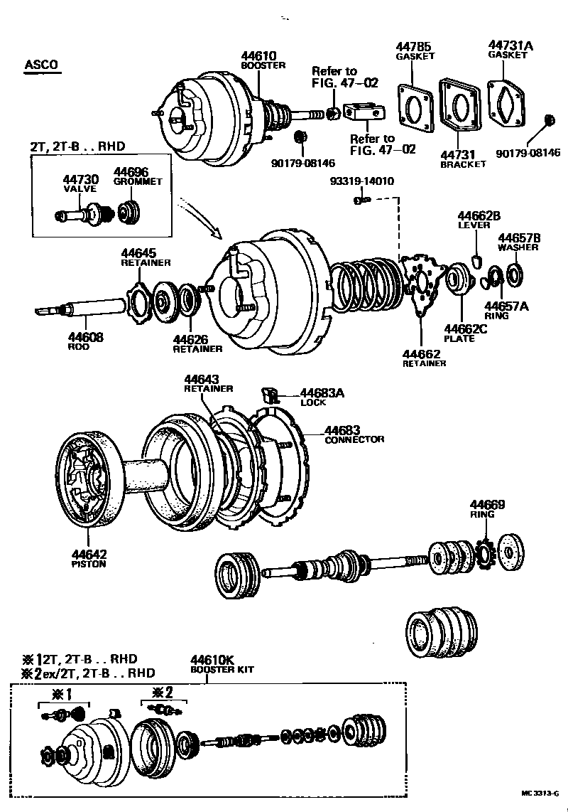 Toyota COROLLA 制动助力器和真空管 EPC diagram — MC3313G