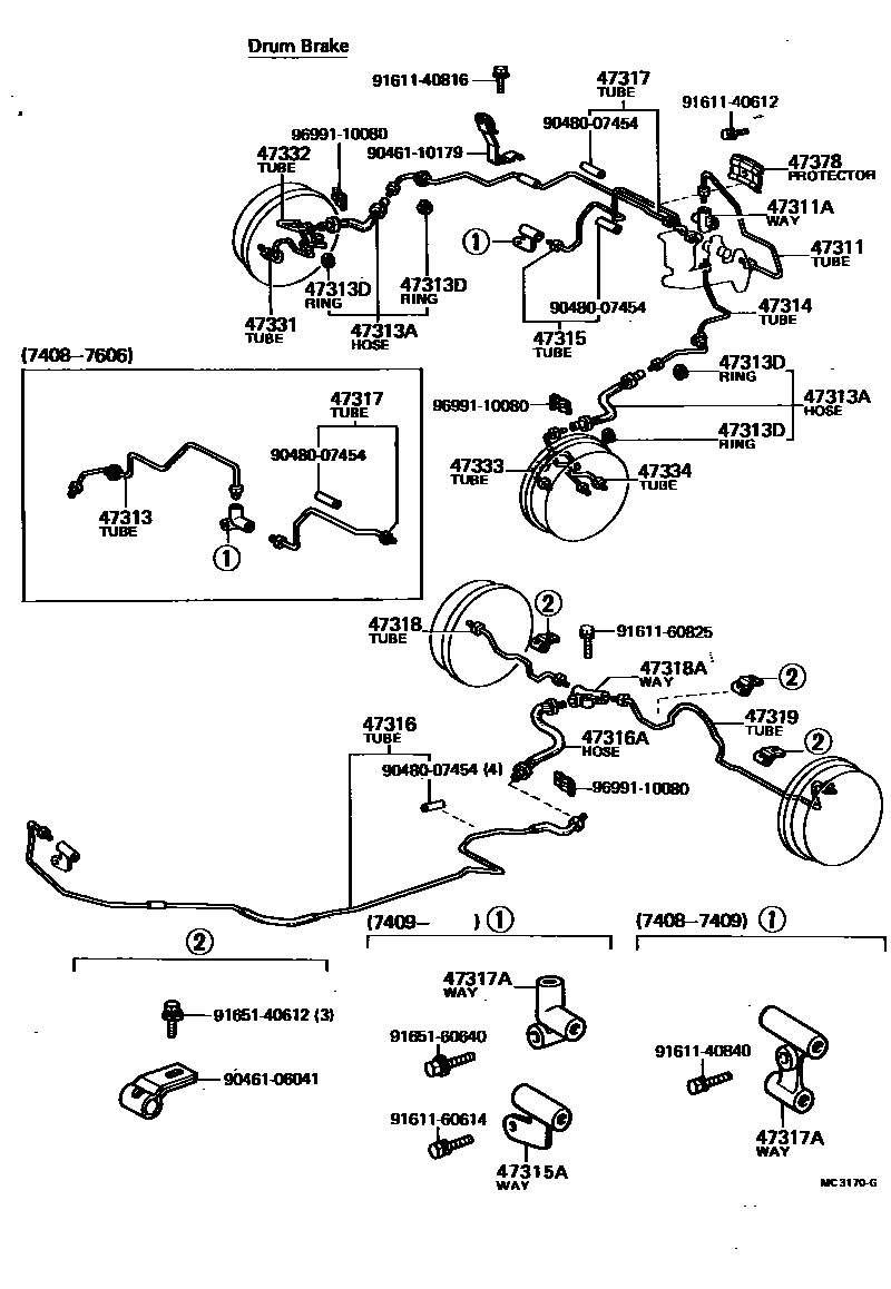 Toyota COROLLA 制动配管和卡箍 EPC diagram — MC3170G