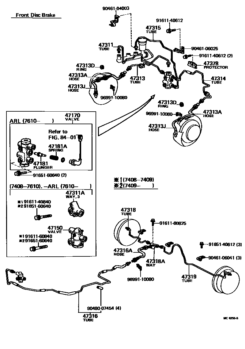 Toyota COROLLA 制动配管和卡箍 EPC diagram — MC4255B