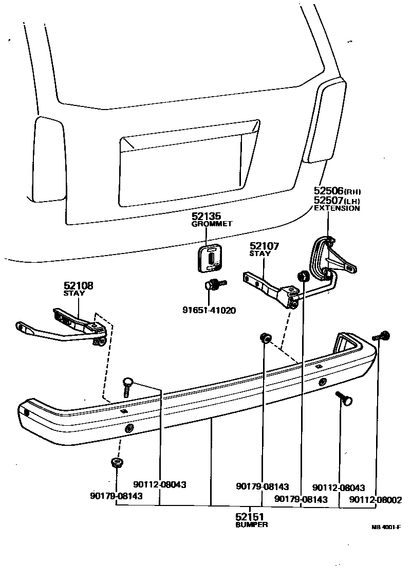 Toyota COROLLA 后保险杠及附件 EPC diagram — MB4001F