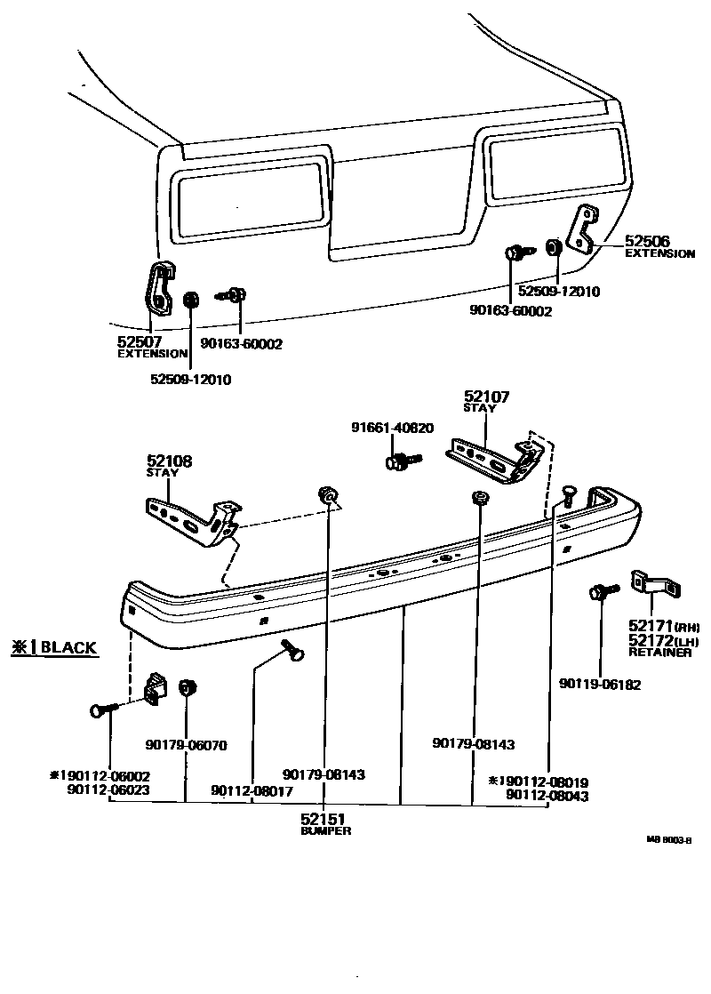 Toyota COROLLA 后保险杠及附件 EPC diagram — MB8003B