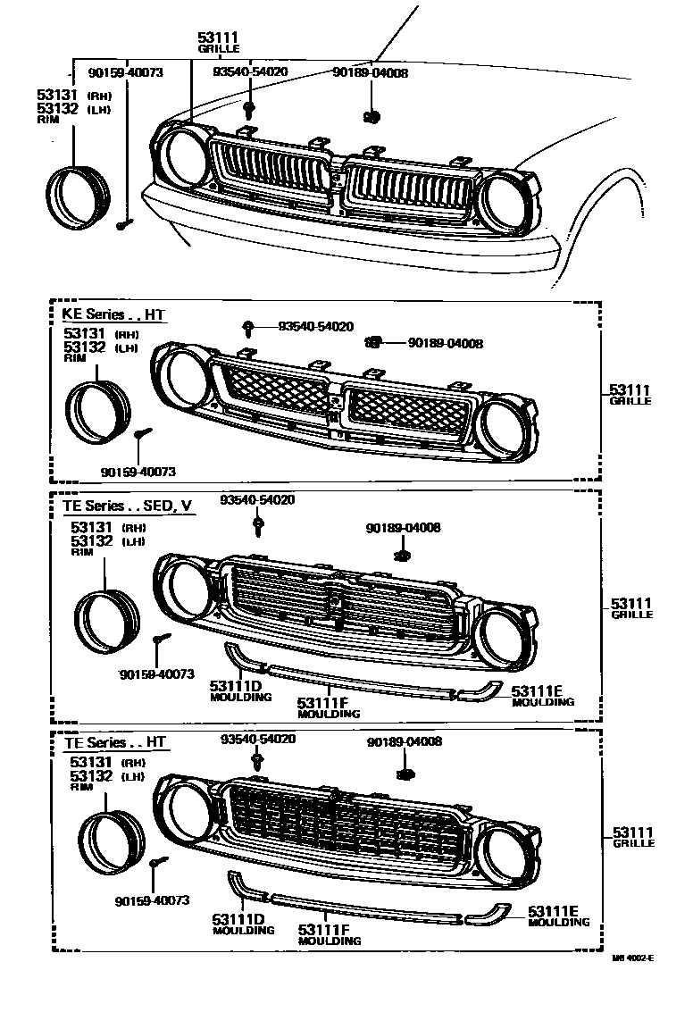 Toyota COROLLA radiator grille EPC diagram — MB4002E