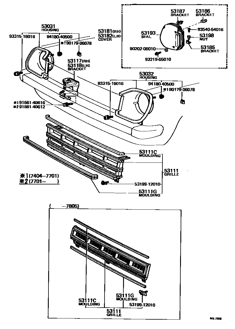 Toyota COROLLA radiator grille EPC diagram — MB7998