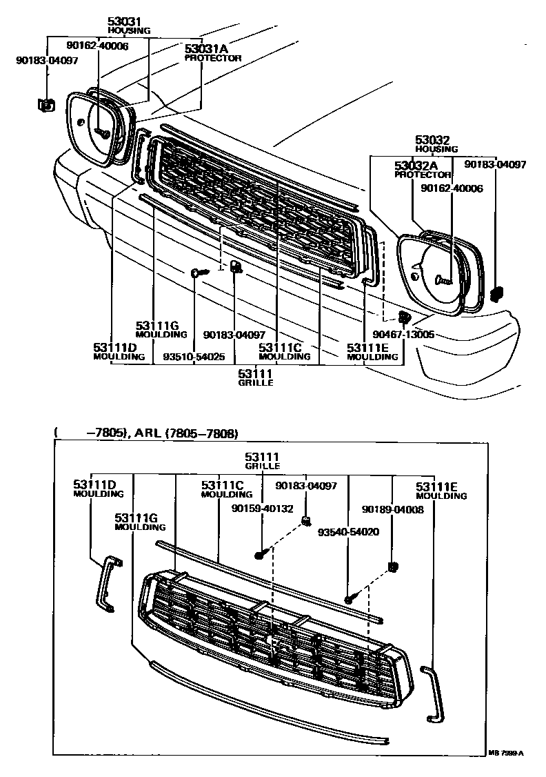Toyota COROLLA radiator grille EPC diagram — MB7999A