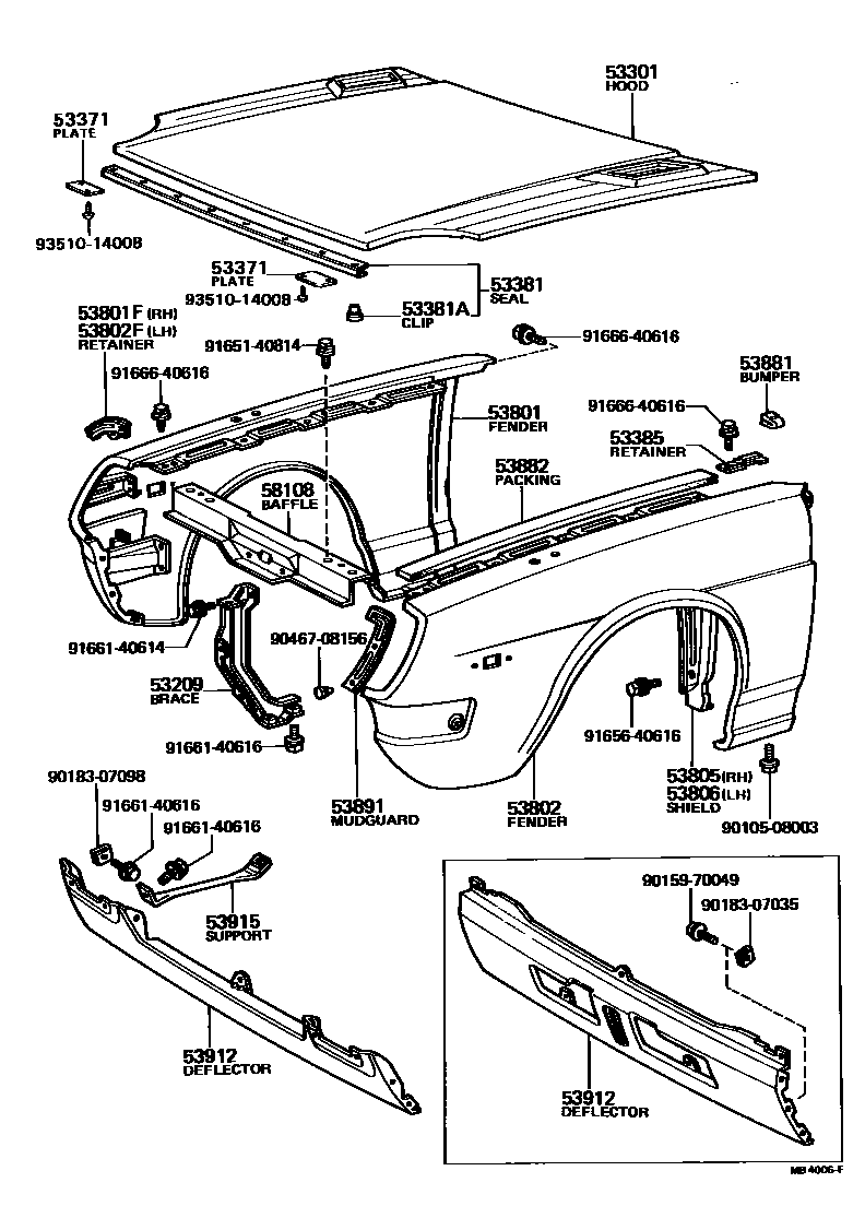 Toyota COROLLA 发动机盖和前翼子板 EPC diagram — MB4006F