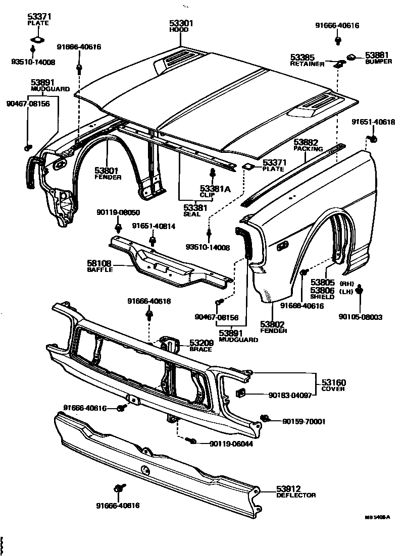 Toyota COROLLA 发动机盖和前翼子板 EPC diagram — MB5408A