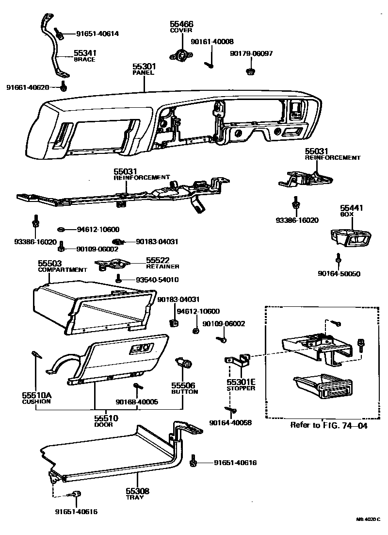 Toyota COROLLA 仪表板和手套箱 EPC diagram — MB4020C