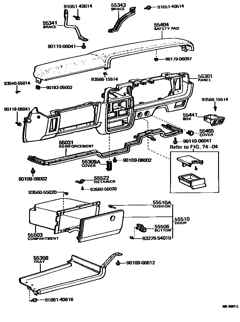Toyota COROLLA 仪表板和手套箱 EPC diagram — MB6587C