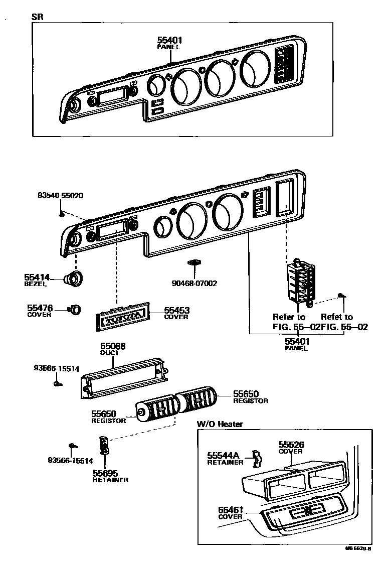 Toyota COROLLA 仪表板和手套箱 EPC diagram — MB6626B