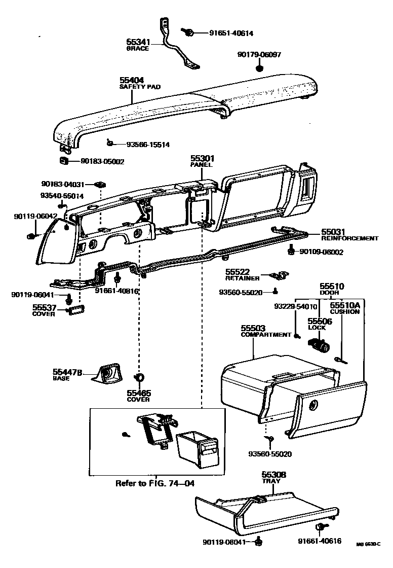 Toyota COROLLA 仪表板和手套箱 EPC diagram — MB6630C