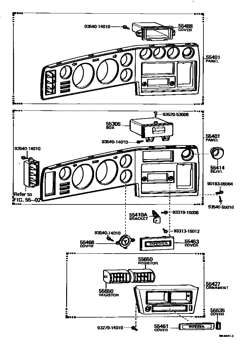 Toyota COROLLA 仪表板和手套箱 EPC diagram — MB6631C