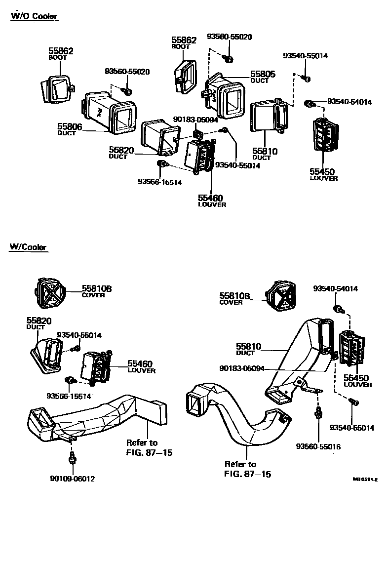 Toyota COROLLA 前围板通风装置 EPC diagram — MB6591E
