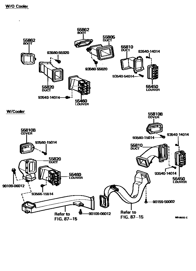 Toyota COROLLA 前围板通风装置 EPC diagram — MB6592C
