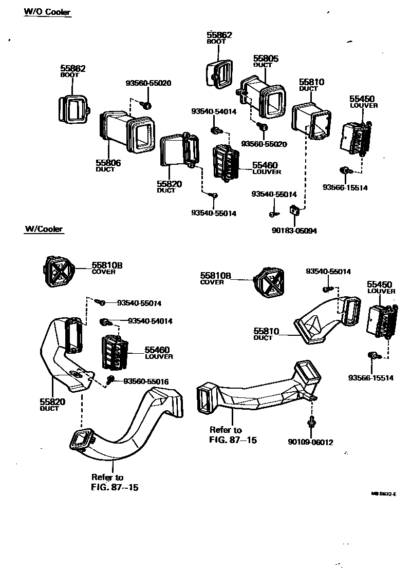 Toyota COROLLA 前围板通风装置 EPC diagram — MB6632E