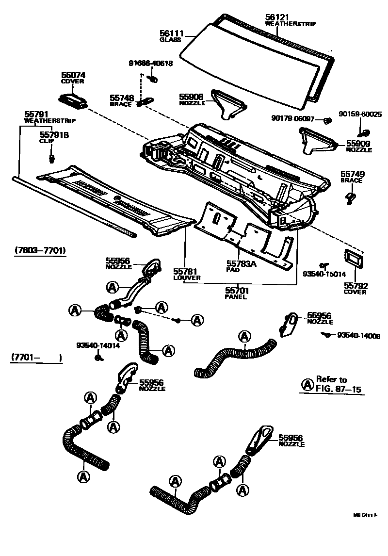 Toyota COROLLA 前围板和挡风玻璃 EPC diagram — MB5411F