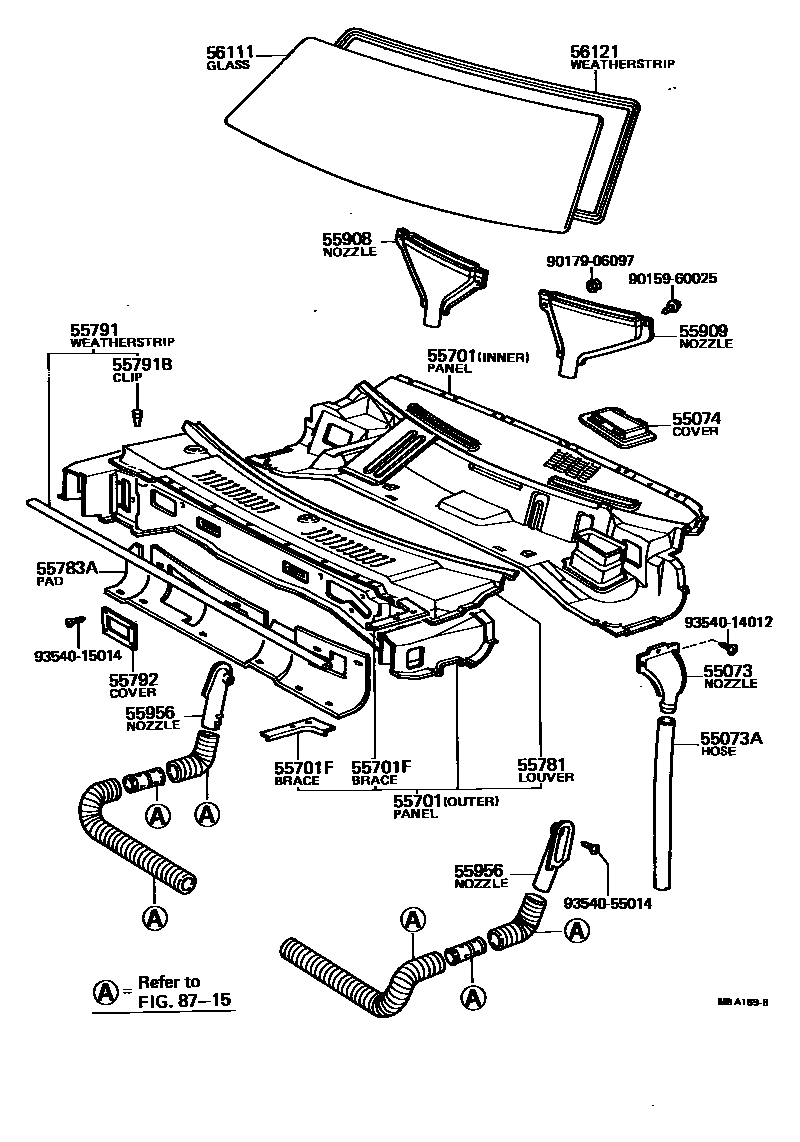 Toyota COROLLA 前围板和挡风玻璃 EPC diagram — MBA189B