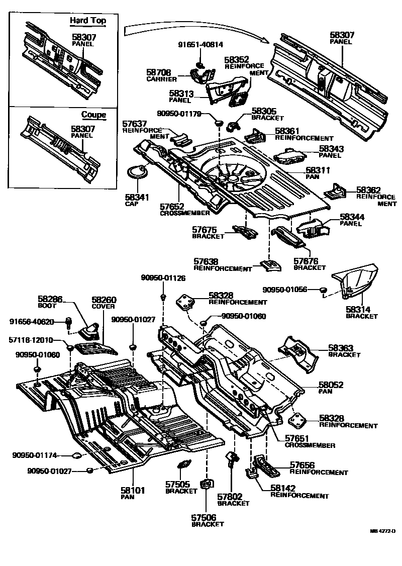 Toyota COROLLA 浅盘形地板和车身下背板 EPC diagram — MB4272D