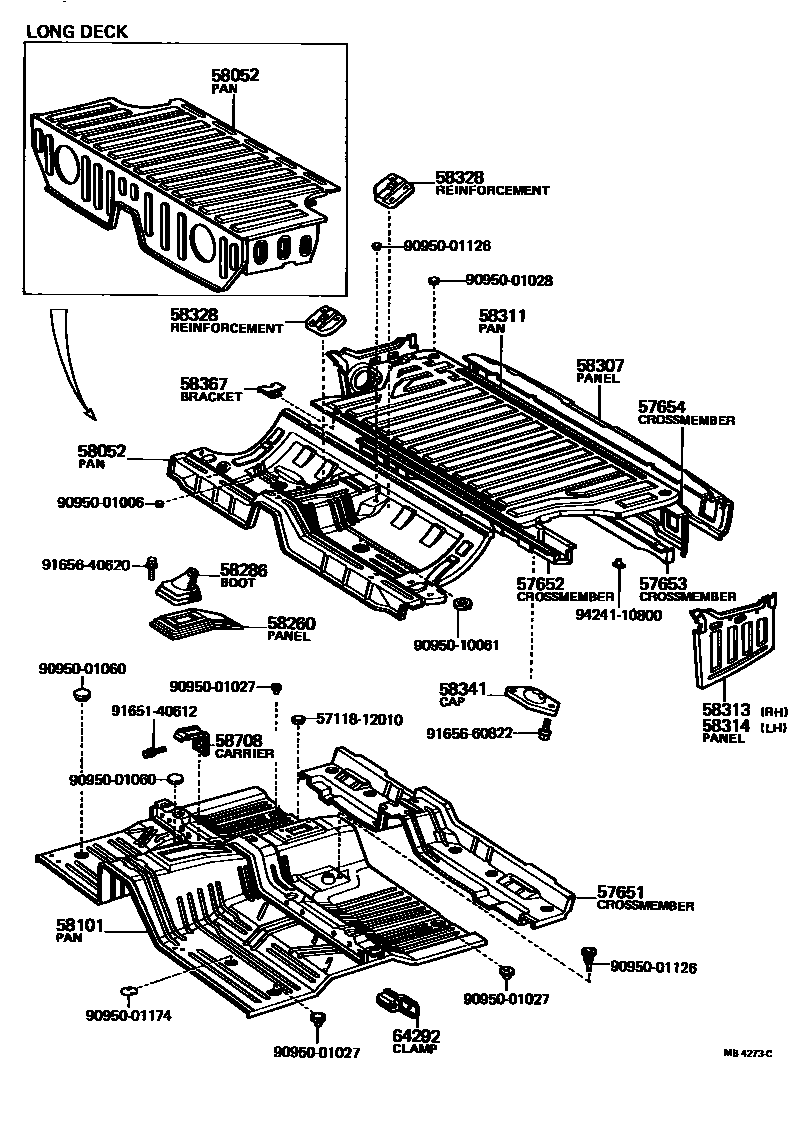 Toyota COROLLA 浅盘形地板和车身下背板 EPC diagram — MB4273C