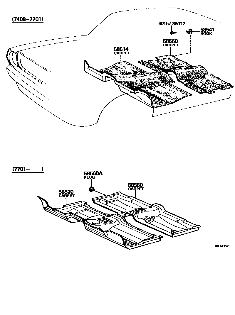 Toyota COROLLA 地板垫和地毯 EPC diagram — MB5413C