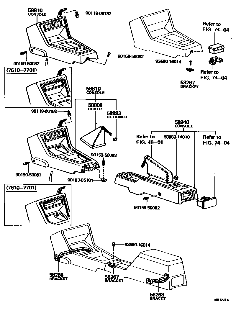 Toyota COROLLA 中央扶手箱和支架 EPC diagram — MB4270C