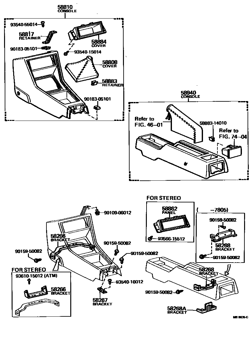 Toyota COROLLA 中央扶手箱和支架 EPC diagram — MB6635C